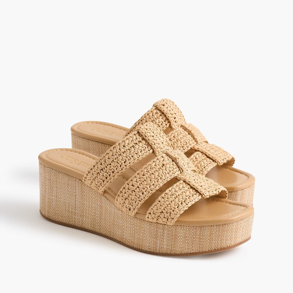 J. Crew Womens Fisherman Flat-Form Wedges Sandals Natural Raffia Size 8.5 NWOT